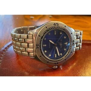 Men's 45mm Silver Tone Captain Watch, Blue Face